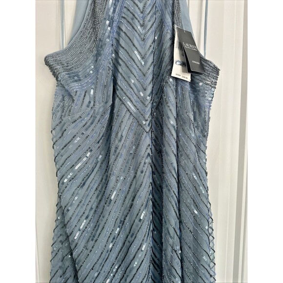 Lauren Ralph Lauren Women's Beaded Mesh Halter PartyCocktail Dress Light Blue 8 - Picture 7 of 13